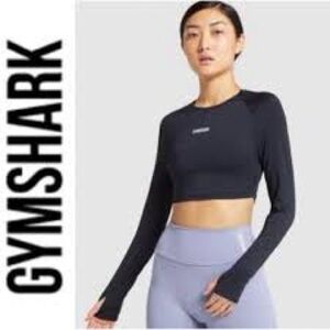 Gymshark Black Long-Sleeve Cropped Workout Top